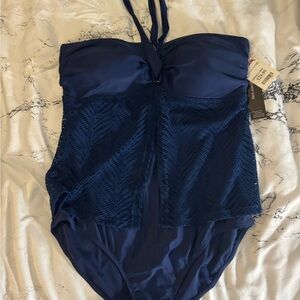 Jessica Simpson Navy Swimsuit with Lace Detail